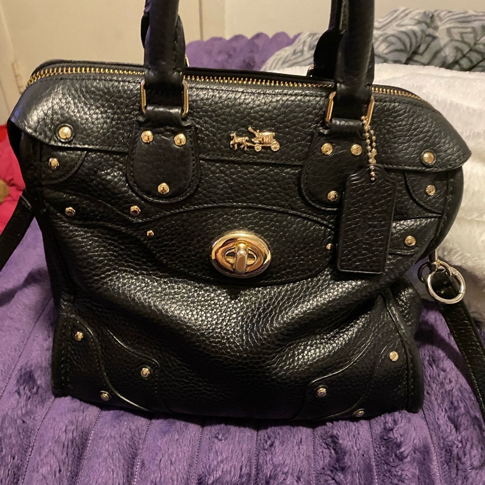 Coach Black Leather Satchel with Gold Accents